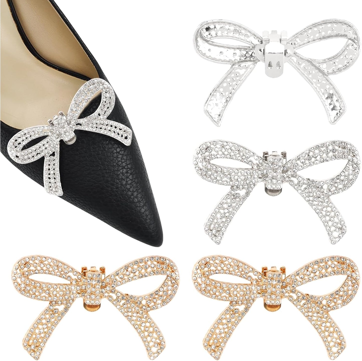 2 Pairs Shoe Clips,Rhinestone Bow Shoe Clips,Detachable Classic Fashion Sparkling Bow Heels,Heels Accessories Fashion Bridal Wedding Shoe Jewelry Clips Shoes Jewelry Decoration