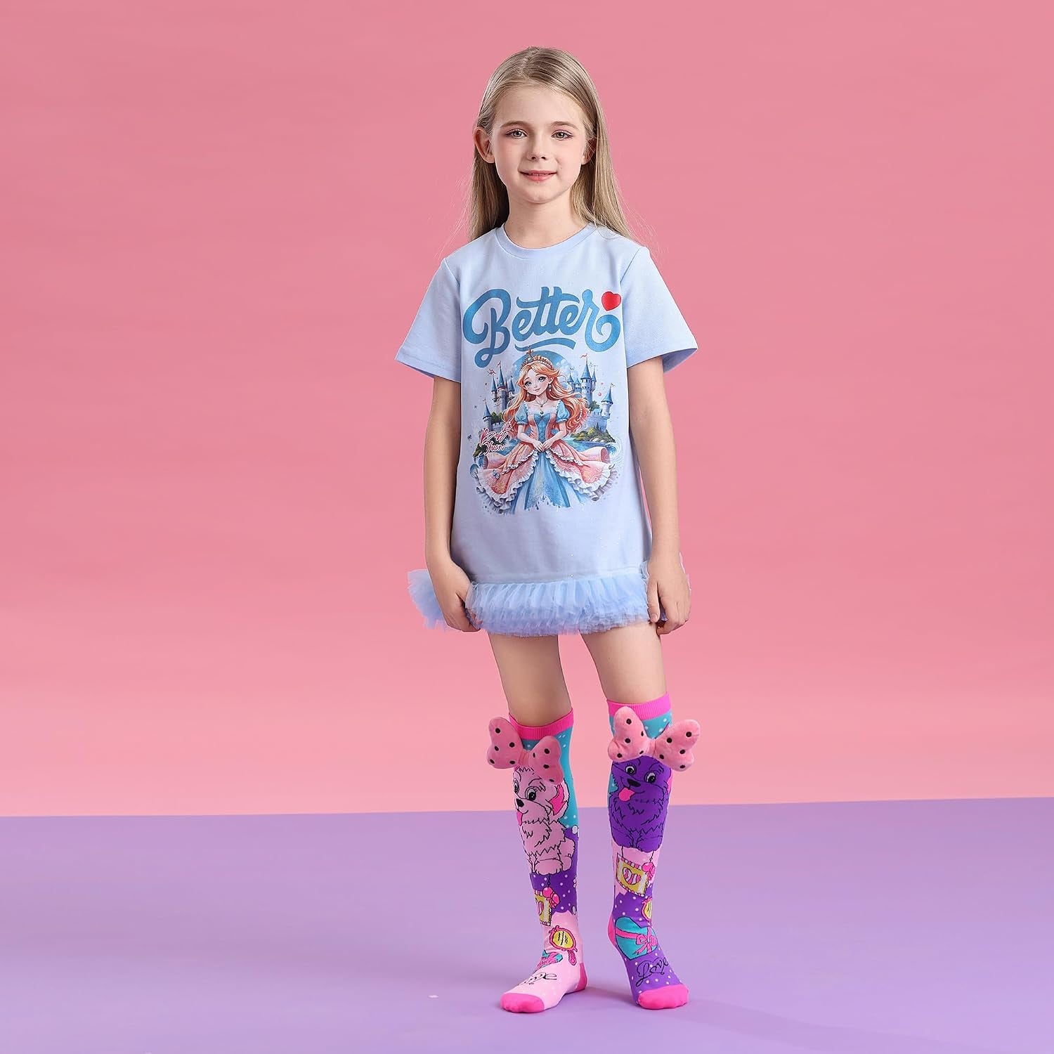Crazy Socks for Kids Girls 3D Silly Wacky Fun Socks Knee High | Girls Socks 5-16 Years Stretch Long Socks, Crazy Sock Day Halloween Christmas Birthday Easter Party Gift School Wear