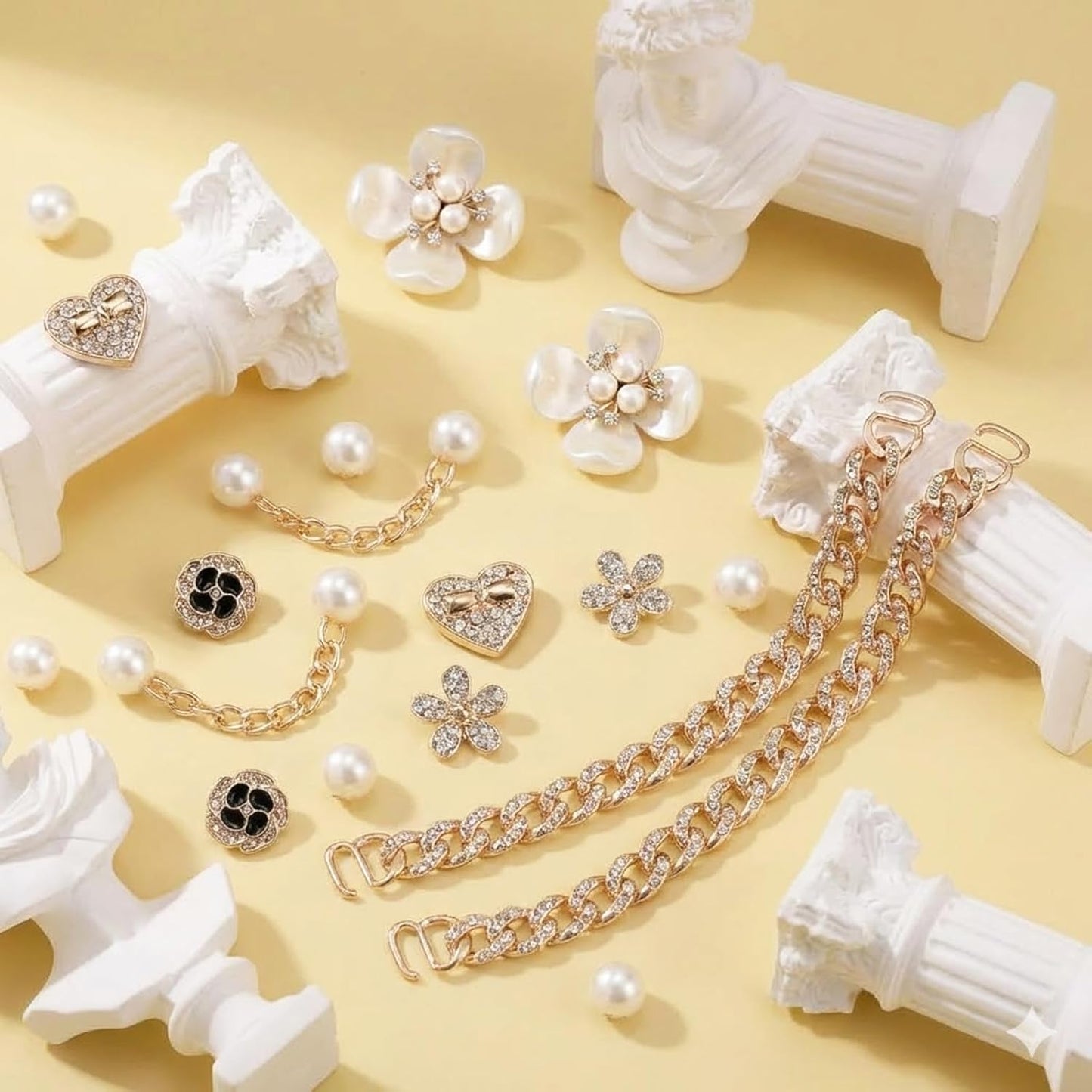 18 Pcs Bling Shoe Charms for Women, Flower Pearl Clog Shoes Accessories, Fashion Crystal Rhinestone Shoes Charms Pearl Chain DIY Sandals Decoration for Women Birthday Party Favors Accessories