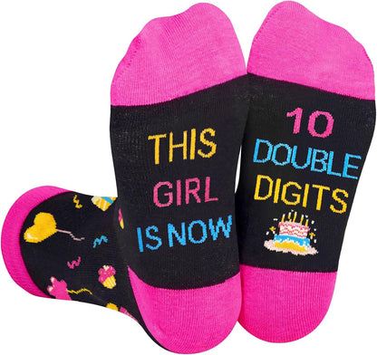 10 Year Old Girl Birthday Gifts Ideas, Tween Girls Gifts Socks with Sayings Presents for 10 Year Old Girls, DOUBLE DIGITS Girl Socks, 10Th Birthday Gift for Daughter