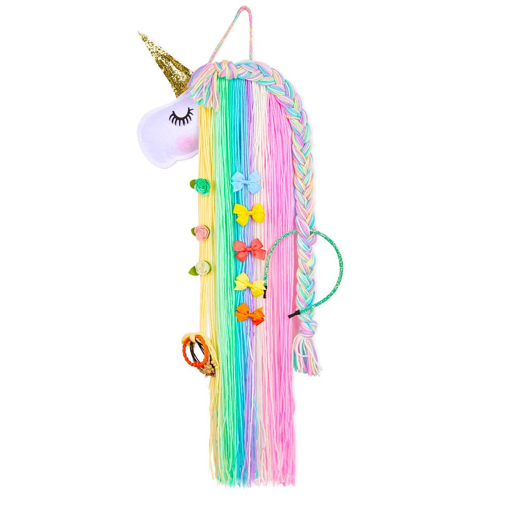 Unicorn Hair Bow Holder for Girls Wall Hanging Decor and Baby Hair Clip Hanger Organizer, Rainbow