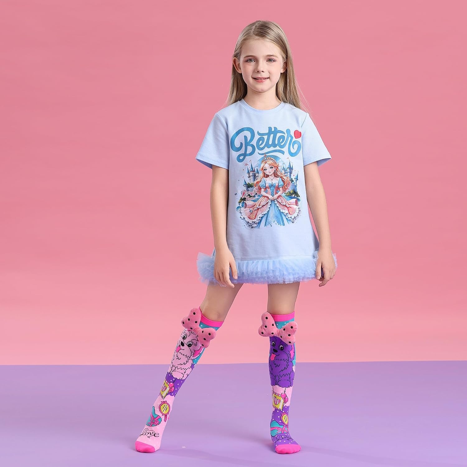 Crazy Socks for Kids Girls 3D Silly Wacky Fun Socks Knee High | Girls Socks 5-16 Years Stretch Long Socks, Crazy Sock Day Halloween Christmas Birthday Easter Party Gift School Wear