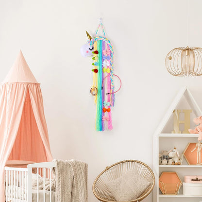 Unicorn Hair Bow Holder for Girls Wall Hanging Decor and Baby Hair Clip Hanger Organizer, Rainbow