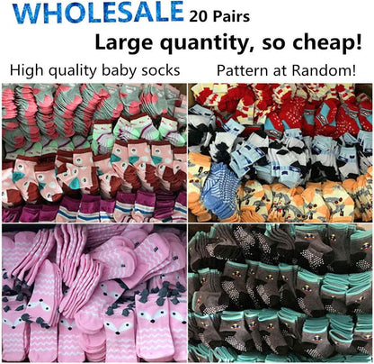 20 Pairs Baby Boy Girl Socks Wholesale Cotton Socks Bundle (Pattern at Random)