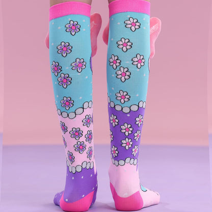 Crazy Socks for Kids Girls 3D Silly Wacky Fun Socks Knee High | Girls Socks 5-16 Years Stretch Long Socks, Crazy Sock Day Halloween Christmas Birthday Easter Party Gift School Wear