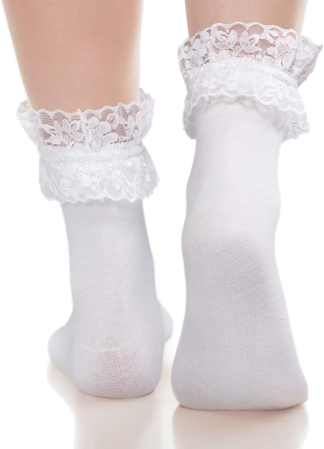 6 Pairs Ruffle Lace Ankle Socks Frilly Socks Women Princess(Black, White)