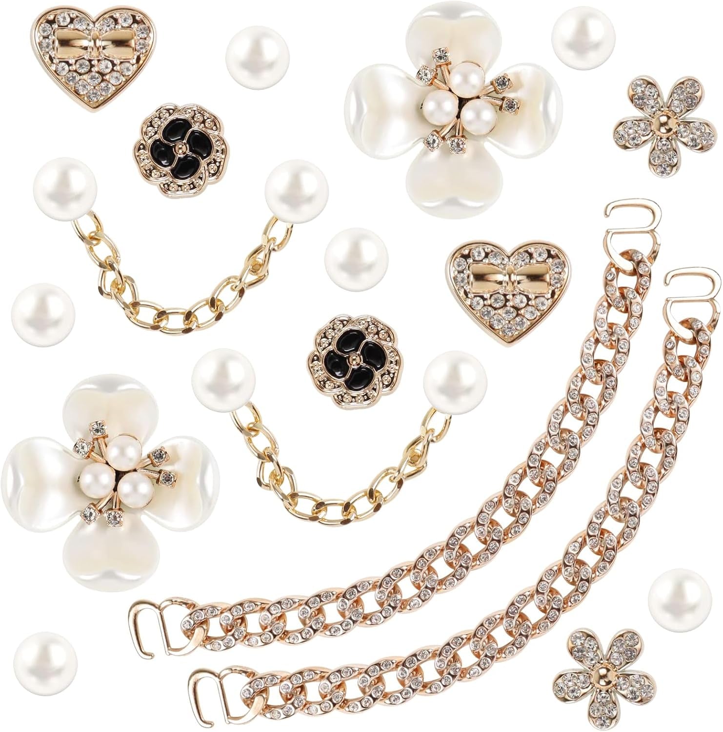 18 Pcs Bling Shoe Charms for Women, Flower Pearl Clog Shoes Accessories, Fashion Crystal Rhinestone Shoes Charms Pearl Chain DIY Sandals Decoration for Women Birthday Party Favors Accessories
