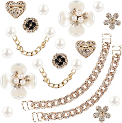 18 Pcs Bling Shoe Charms for Women, Flower Pearl Clog Shoes Accessories, Fashion Crystal Rhinestone Shoes Charms Pearl Chain DIY Sandals Decoration for Women Birthday Party Favors Accessories