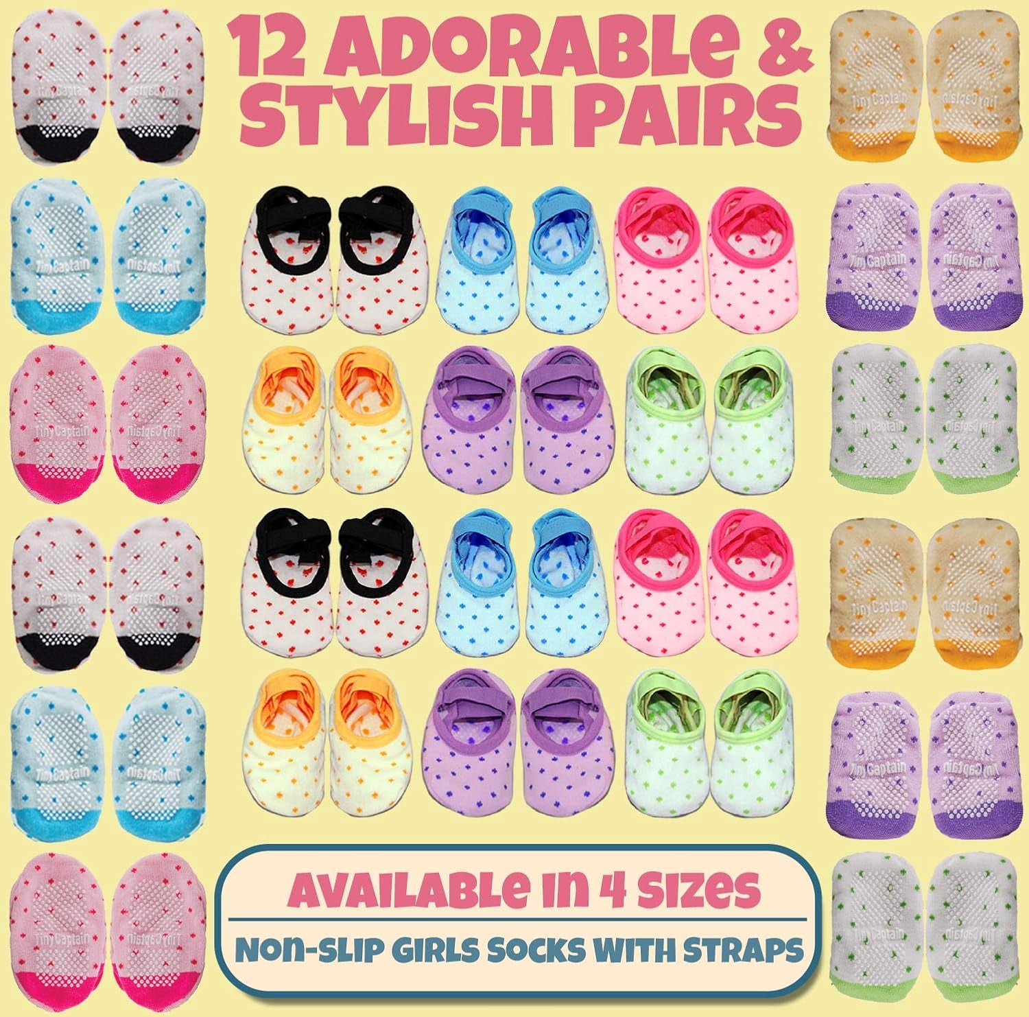 Baby Toddler Girls Grip Socks anti Slip W/Strap Socks Girl 0-7 Years Old Gift Set Age 1-7 Socks with Grippers