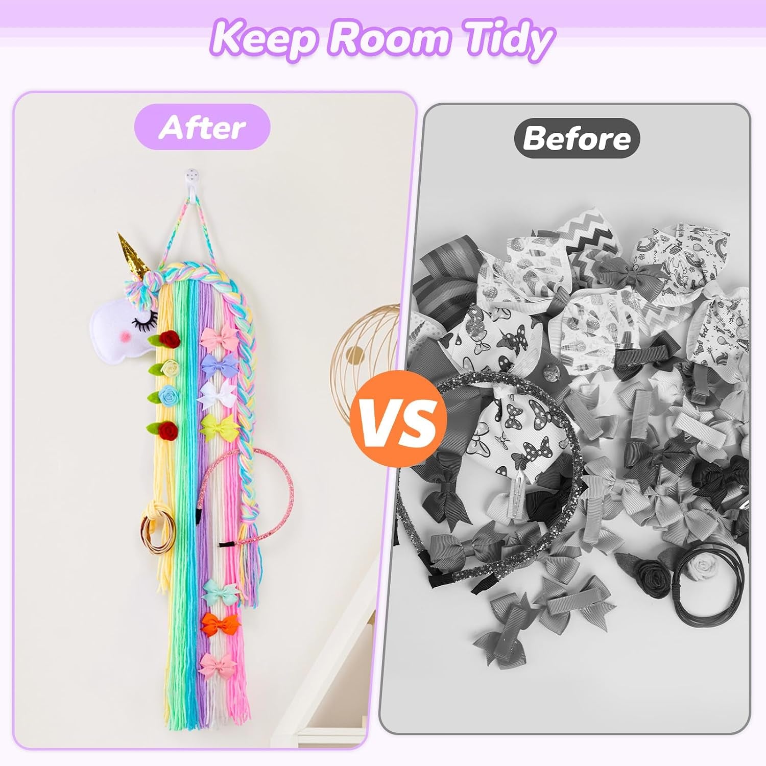 Unicorn Hair Bow Holder for Girls Wall Hanging Decor and Baby Hair Clip Hanger Organizer, Rainbow