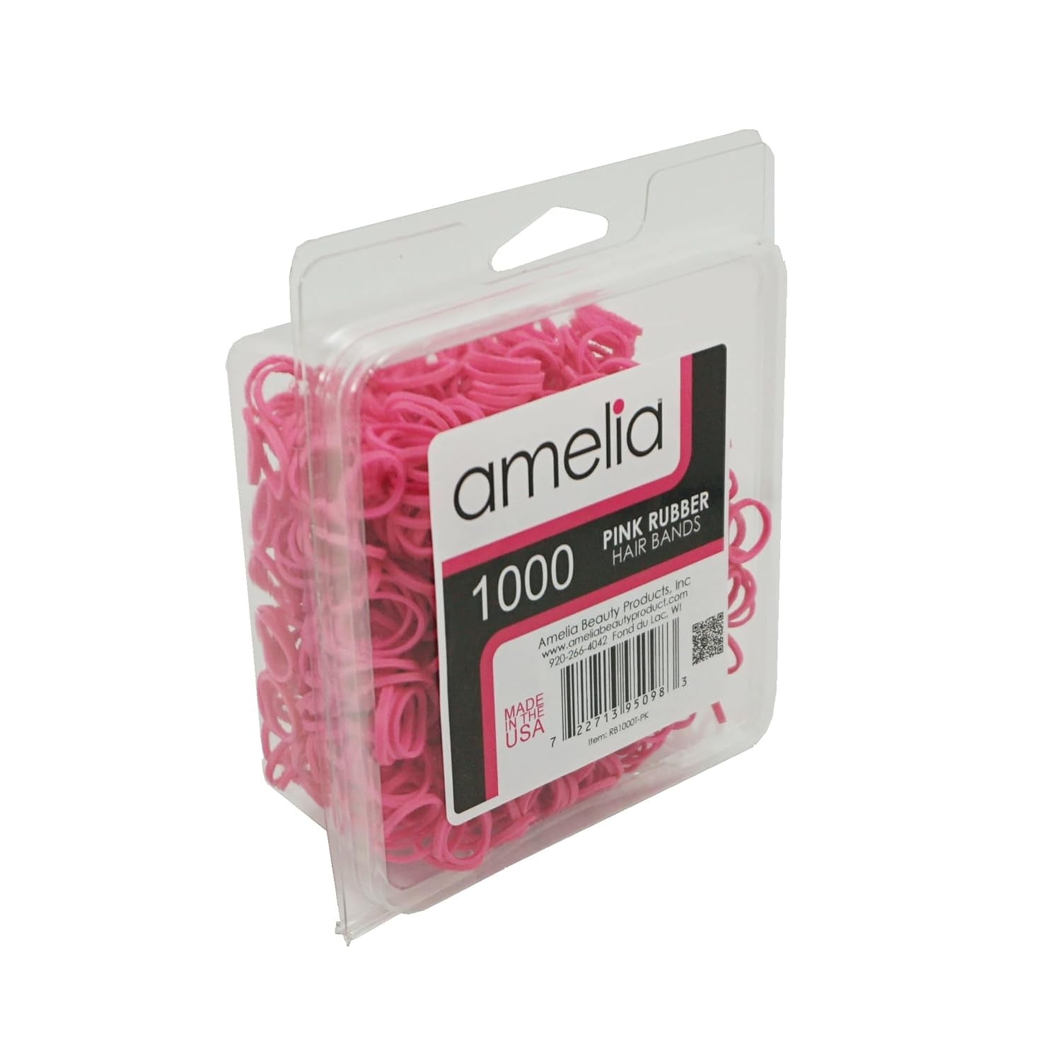 Amelia Beauty 1000 Count Small Rubber Bands for Hair – ½" Pink - Made in USA - Recloseable Container - Mini Hair Elastics for Braids, Ponytails, Cornrows & Twists – Strong Hold Ponytail Holders