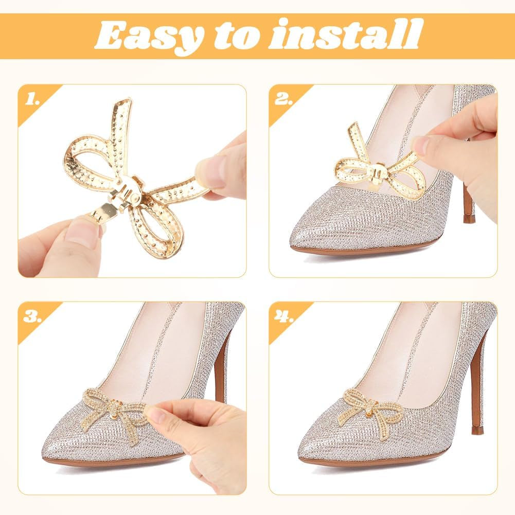 2 Pairs Shoe Clips,Rhinestone Bow Shoe Clips,Detachable Classic Fashion Sparkling Bow Heels,Heels Accessories Fashion Bridal Wedding Shoe Jewelry Clips Shoes Jewelry Decoration