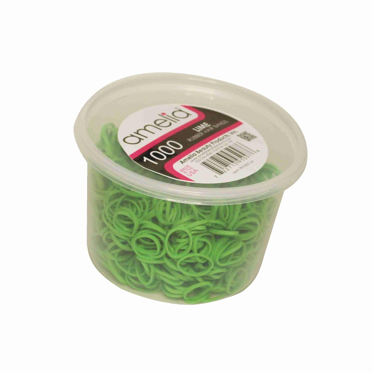 Amelia Beauty 1000 Count Small Rubber Bands for Hair – ½" Lime - Made in USA - Recloseable Container - Mini Hair Elastics for Braids, Ponytails, Cornrows & Twists – Strong Hold Ponytail Holders