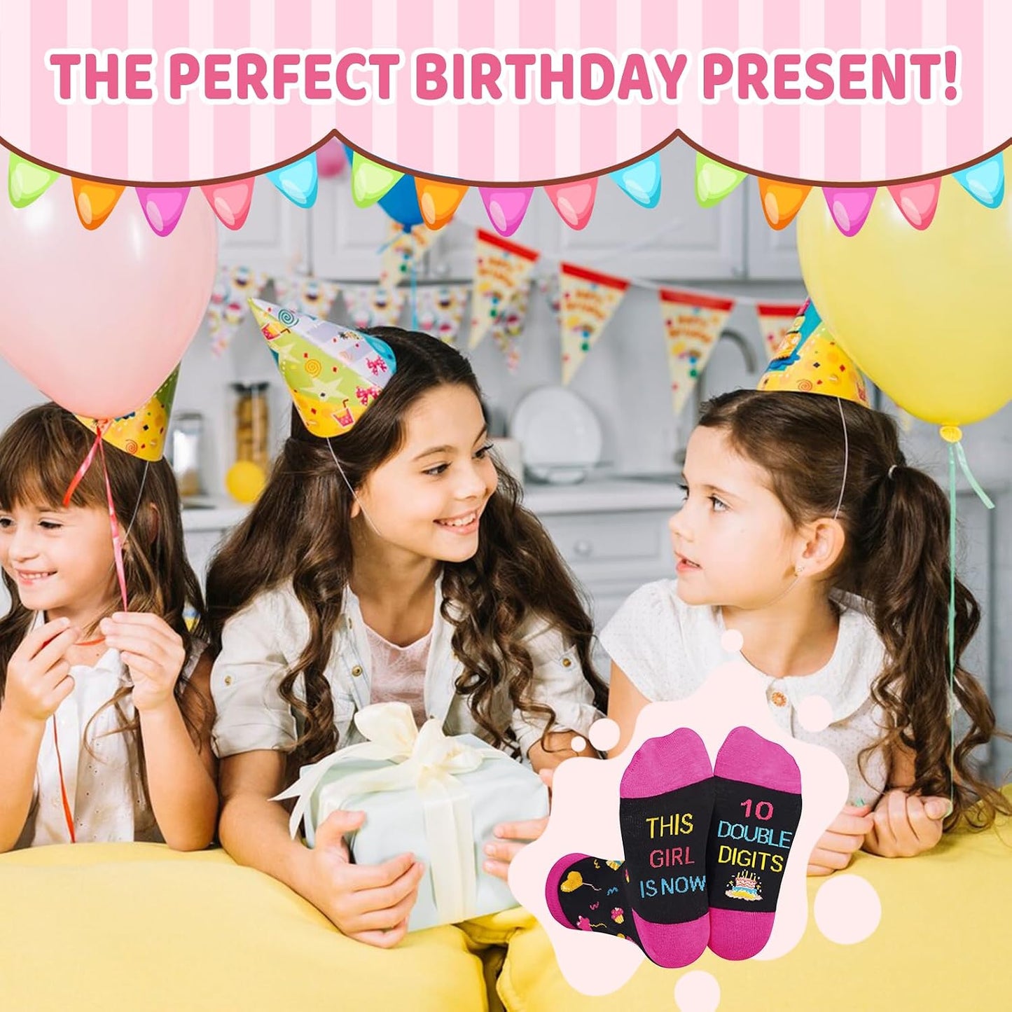 10 Year Old Girl Birthday Gifts Ideas, Tween Girls Gifts Socks with Sayings Presents for 10 Year Old Girls, DOUBLE DIGITS Girl Socks, 10Th Birthday Gift for Daughter