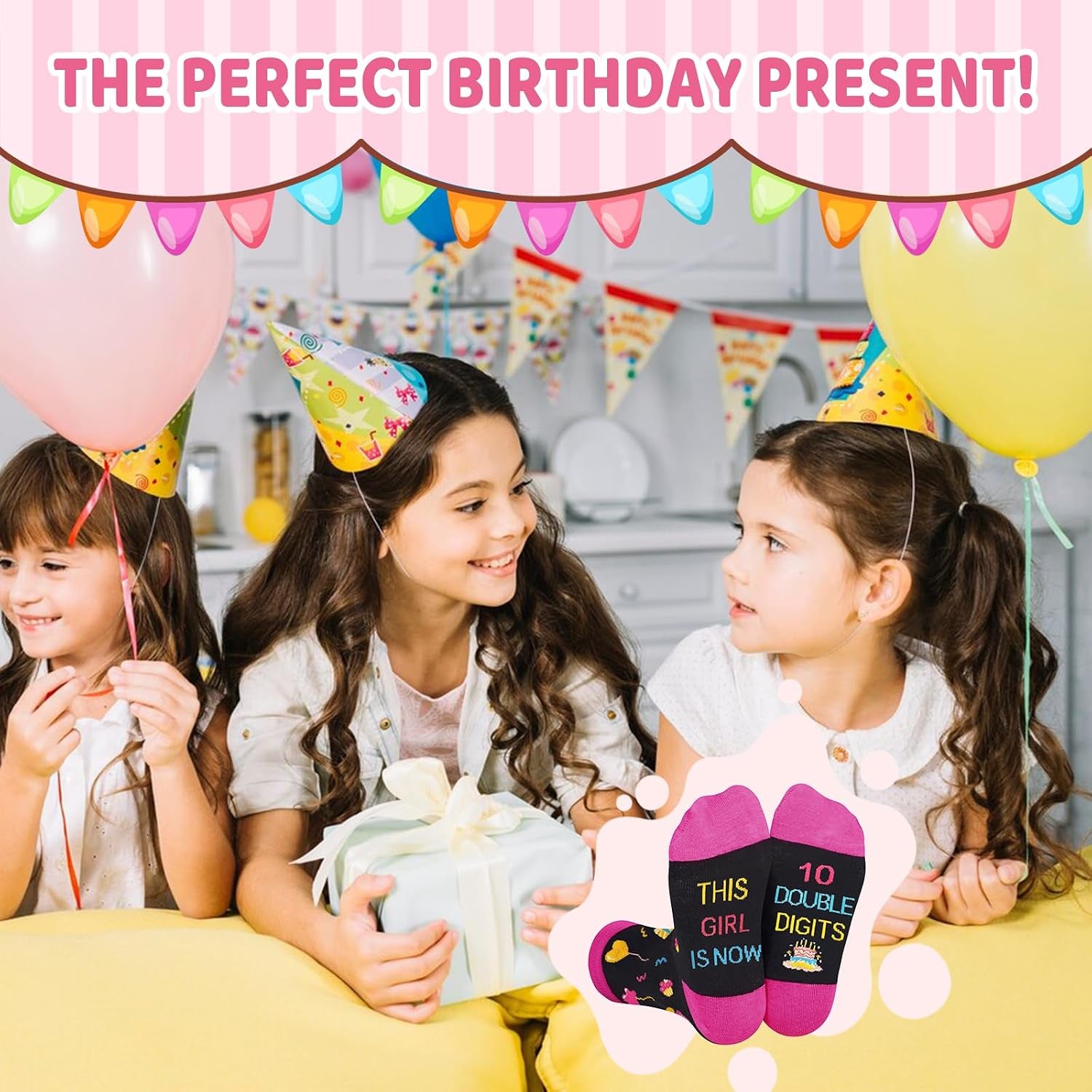 10 Year Old Girl Birthday Gifts Ideas, Tween Girls Gifts Socks with Sayings Presents for 10 Year Old Girls, DOUBLE DIGITS Girl Socks, 10Th Birthday Gift for Daughter