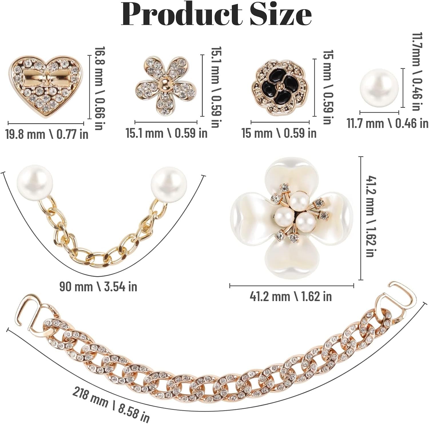 18 Pcs Bling Shoe Charms for Women, Flower Pearl Clog Shoes Accessories, Fashion Crystal Rhinestone Shoes Charms Pearl Chain DIY Sandals Decoration for Women Birthday Party Favors Accessories