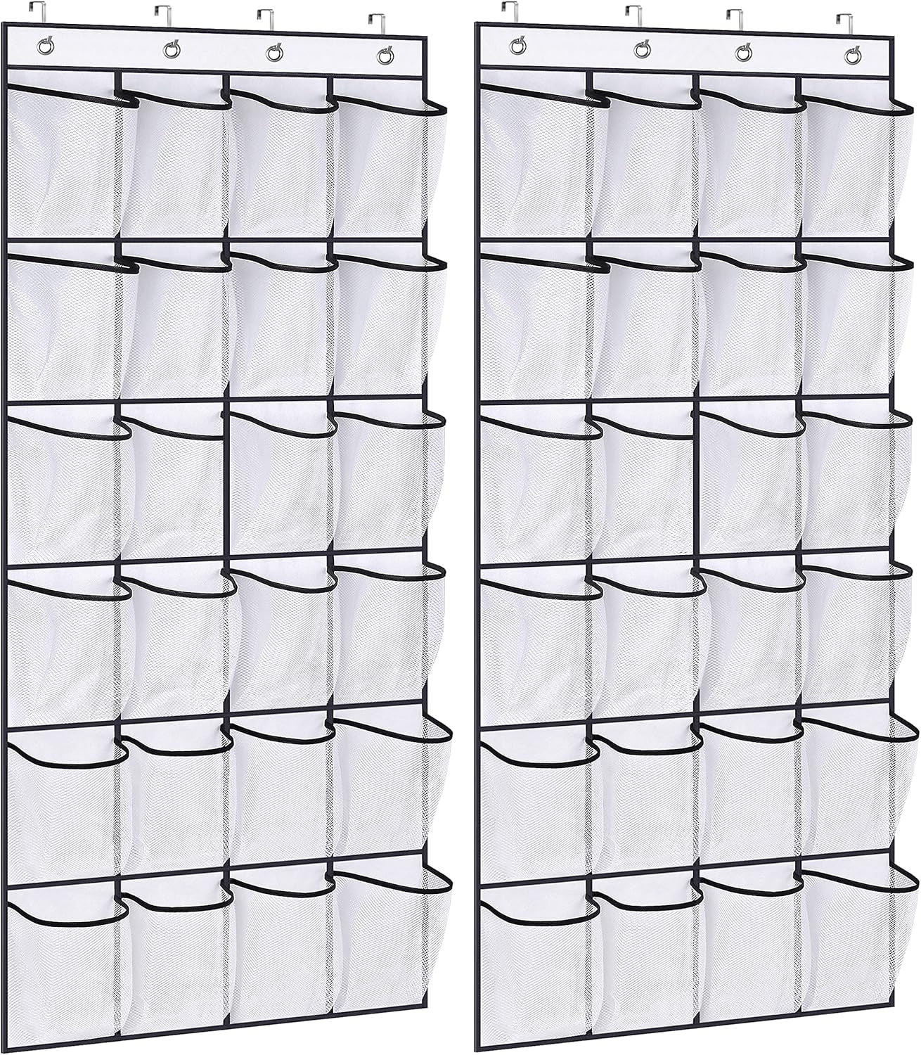 2 Pack over the Door Shoe Organizer 24 Large Mesh Pockets Hanging Shoe Holder Rack for Closet (White)