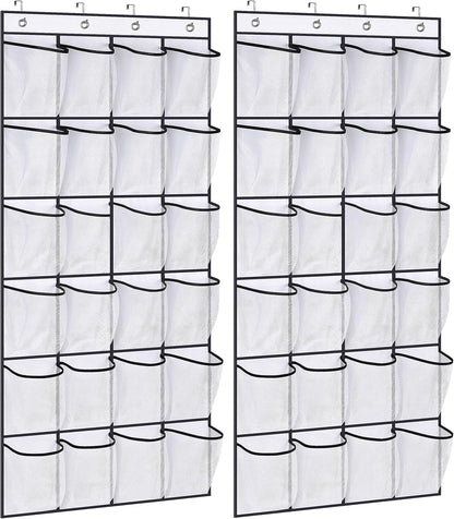 2 Pack over the Door Shoe Organizer 24 Large Mesh Pockets Hanging Shoe Holder Rack for Closet (White)