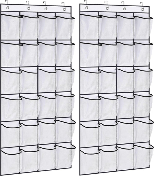 2 Pack over the Door Shoe Organizer 24 Large Mesh Pockets Hanging Shoe Holder Rack for Closet (White)