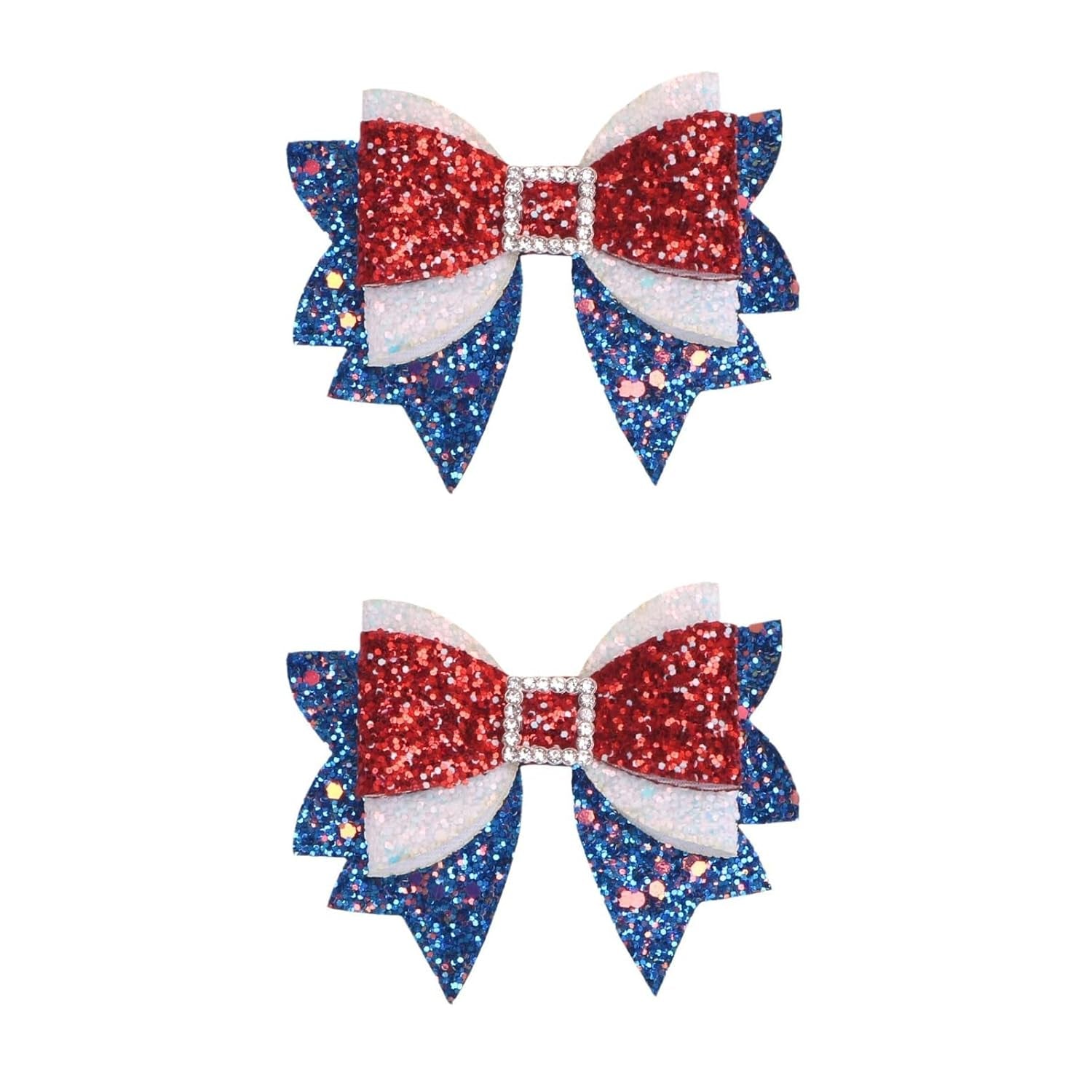 4Th of July Patriotic Hair Bows Alligator Clip for Girls Glitter Sparkly Red White Blue Sequin Cheer Barrettes Hairpins Independence Day Xmas Party Outfit Dress Decor Accessory Gift 3.5"