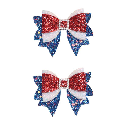 4Th of July Patriotic Hair Bows Alligator Clip for Girls Glitter Sparkly Red White Blue Sequin Cheer Barrettes Hairpins Independence Day Xmas Party Outfit Dress Decor Accessory Gift 3.5"