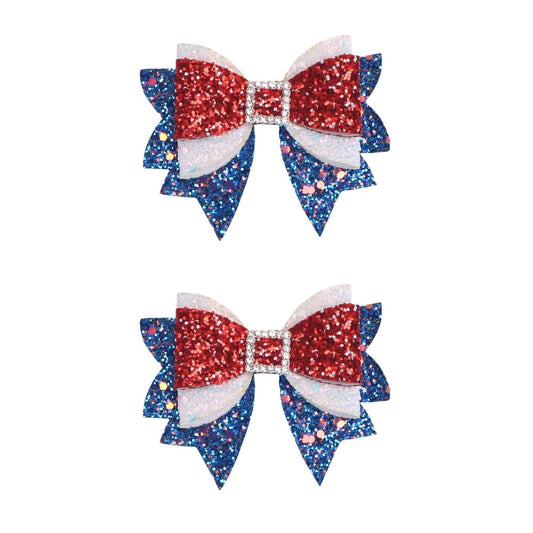 4Th of July Patriotic Hair Bows Alligator Clip for Girls Glitter Sparkly Red White Blue Sequin Cheer Barrettes Hairpins Independence Day Xmas Party Outfit Dress Decor Accessory Gift 3.5"