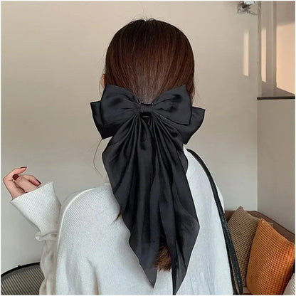 Solid Color Satin Ribbon Big Bows Hairpin Spring Clips Hair Accessories for Women Girls Trendy Korean Summer Headwear 2024