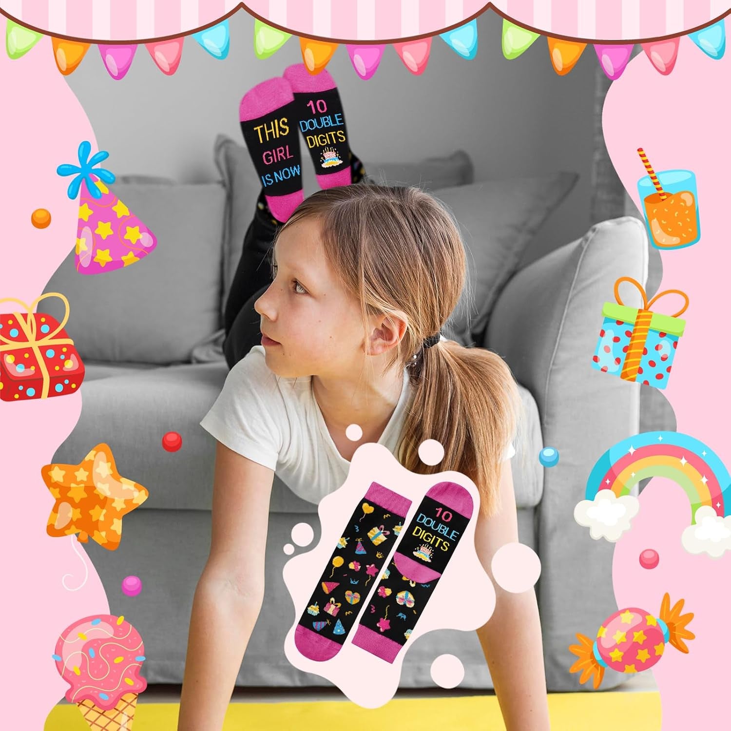 10 Year Old Girl Birthday Gifts Ideas, Tween Girls Gifts Socks with Sayings Presents for 10 Year Old Girls, DOUBLE DIGITS Girl Socks, 10Th Birthday Gift for Daughter