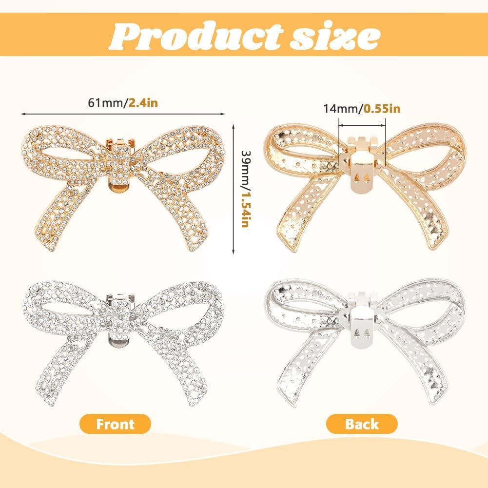 2 Pairs Shoe Clips,Rhinestone Bow Shoe Clips,Detachable Classic Fashion Sparkling Bow Heels,Heels Accessories Fashion Bridal Wedding Shoe Jewelry Clips Shoes Jewelry Decoration