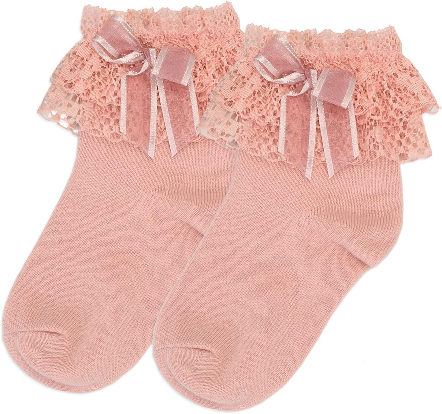 Toddler Girls Ruffle Socks Little Baby Cute Bowknot Lace Dress Socks 6 Pairs