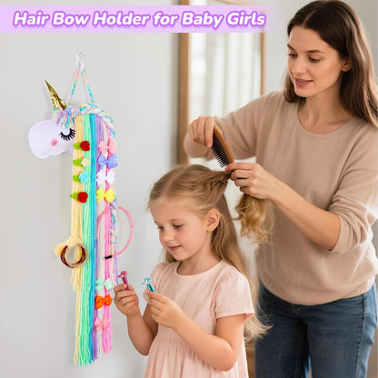 Unicorn Hair Bow Holder for Girls Wall Hanging Decor and Baby Hair Clip Hanger Organizer, Rainbow