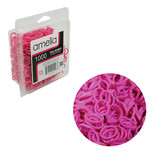 Amelia Beauty 1000 Count Small Rubber Bands for Hair – ½" Pink - Made in USA - Recloseable Container - Mini Hair Elastics for Braids, Ponytails, Cornrows & Twists – Strong Hold Ponytail Holders