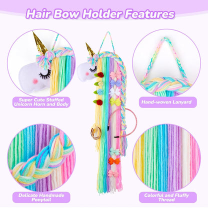 Unicorn Hair Bow Holder for Girls Wall Hanging Decor and Baby Hair Clip Hanger Organizer, Rainbow