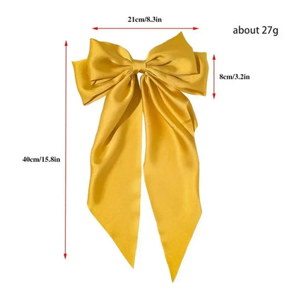 Solid Color Satin Ribbon Big Bows Hairpin Spring Clips Hair Accessories for Women Girls Trendy Korean Summer Headwear 2024