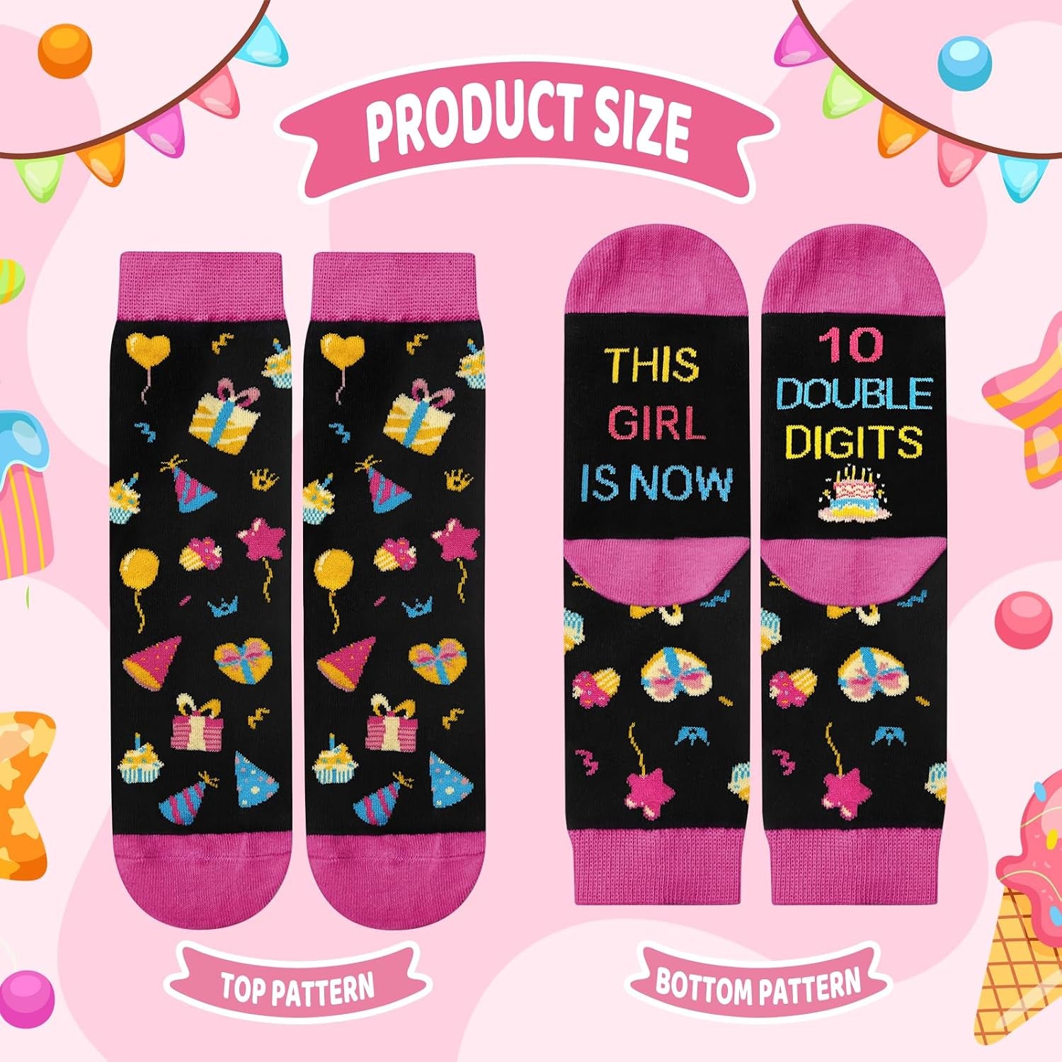 10 Year Old Girl Birthday Gifts Ideas, Tween Girls Gifts Socks with Sayings Presents for 10 Year Old Girls, DOUBLE DIGITS Girl Socks, 10Th Birthday Gift for Daughter