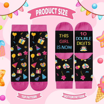 10 Year Old Girl Birthday Gifts Ideas, Tween Girls Gifts Socks with Sayings Presents for 10 Year Old Girls, DOUBLE DIGITS Girl Socks, 10Th Birthday Gift for Daughter