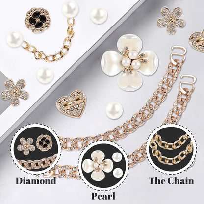 18 Pcs Bling Shoe Charms for Women, Flower Pearl Clog Shoes Accessories, Fashion Crystal Rhinestone Shoes Charms Pearl Chain DIY Sandals Decoration for Women Birthday Party Favors Accessories