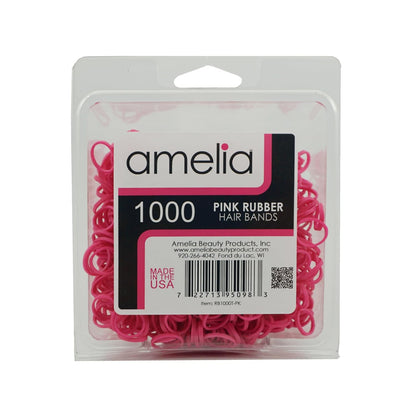 Amelia Beauty 1000 Count Small Rubber Bands for Hair – ½" Pink - Made in USA - Recloseable Container - Mini Hair Elastics for Braids, Ponytails, Cornrows & Twists – Strong Hold Ponytail Holders