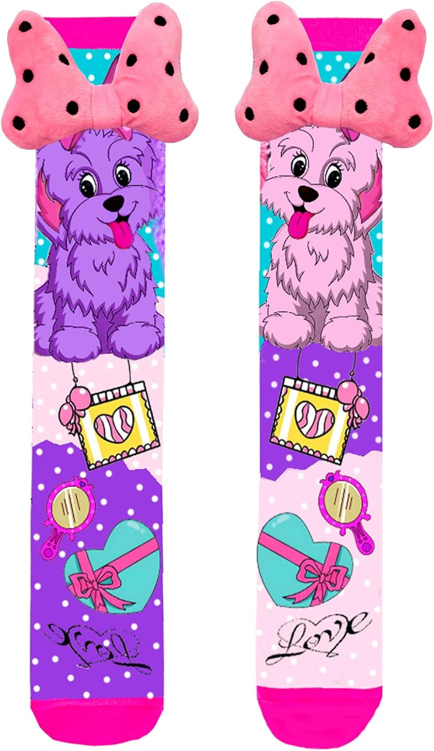 Crazy Socks for Kids Girls 3D Silly Wacky Fun Socks Knee High | Girls Socks 5-16 Years Stretch Long Socks, Crazy Sock Day Halloween Christmas Birthday Easter Party Gift School Wear