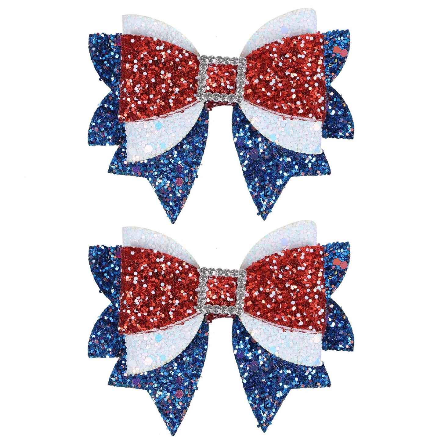 4Th of July Patriotic Hair Bows Alligator Clip for Girls Glitter Sparkly Red White Blue Sequin Cheer Barrettes Hairpins Independence Day Xmas Party Outfit Dress Decor Accessory Gift 3.5"