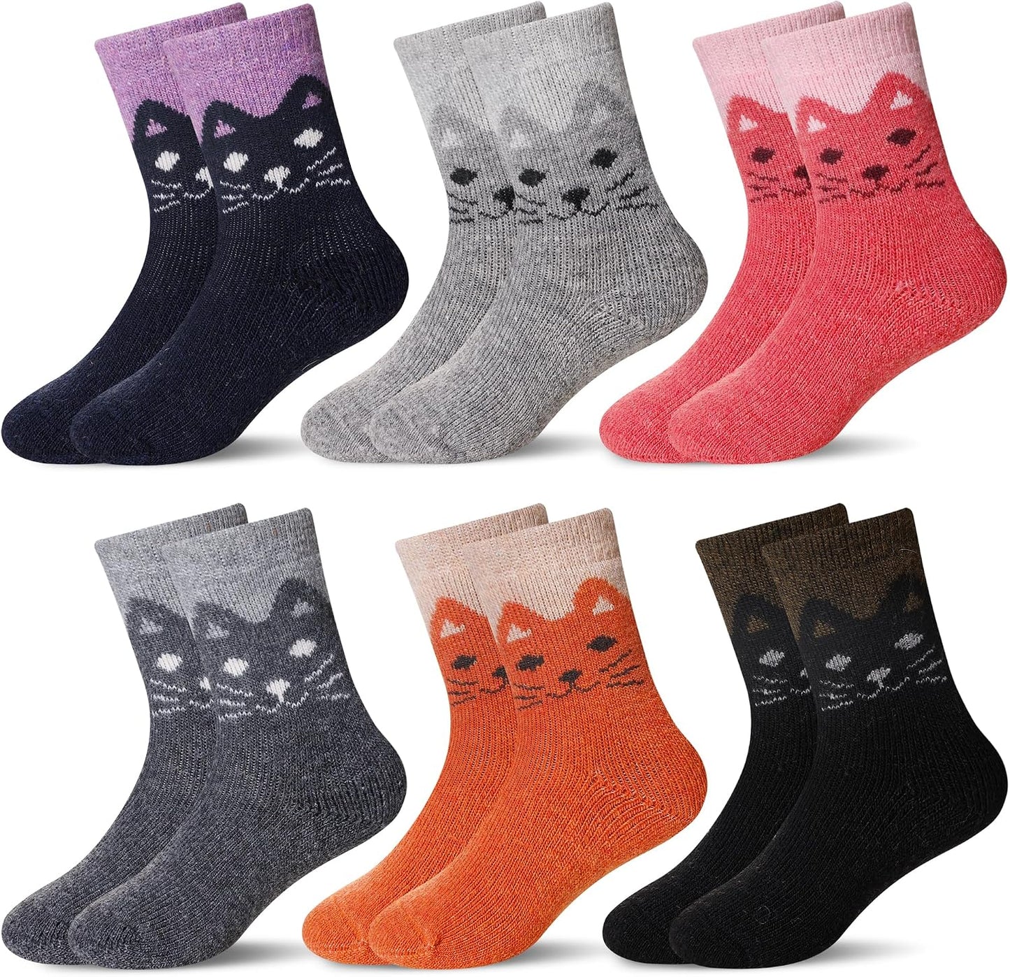 Kids Wool Socks Winter Warm Wool Hiking Thermal Thick Boot Cozy Crew Socks for Toddlers Boys Girls 6 Pairs