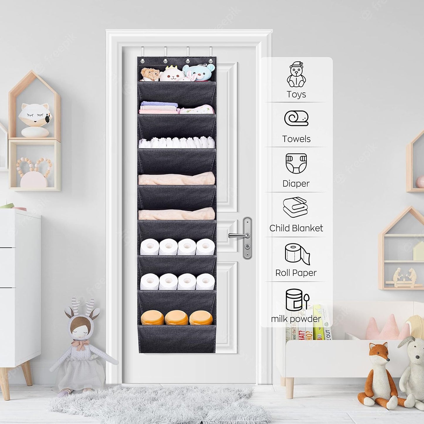 over the Door Shoe Organizer for Closet with Large Deep Pockets, Narrow Shoe Rack for Door Hanging Boots Storage, Black