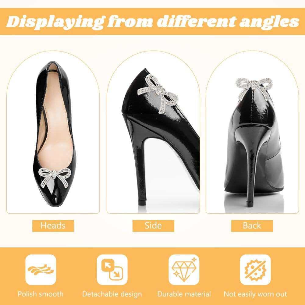 2 Pairs Shoe Clips,Rhinestone Bow Shoe Clips,Detachable Classic Fashion Sparkling Bow Heels,Heels Accessories Fashion Bridal Wedding Shoe Jewelry Clips Shoes Jewelry Decoration
