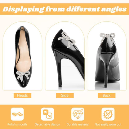 2 Pairs Shoe Clips,Rhinestone Bow Shoe Clips,Detachable Classic Fashion Sparkling Bow Heels,Heels Accessories Fashion Bridal Wedding Shoe Jewelry Clips Shoes Jewelry Decoration