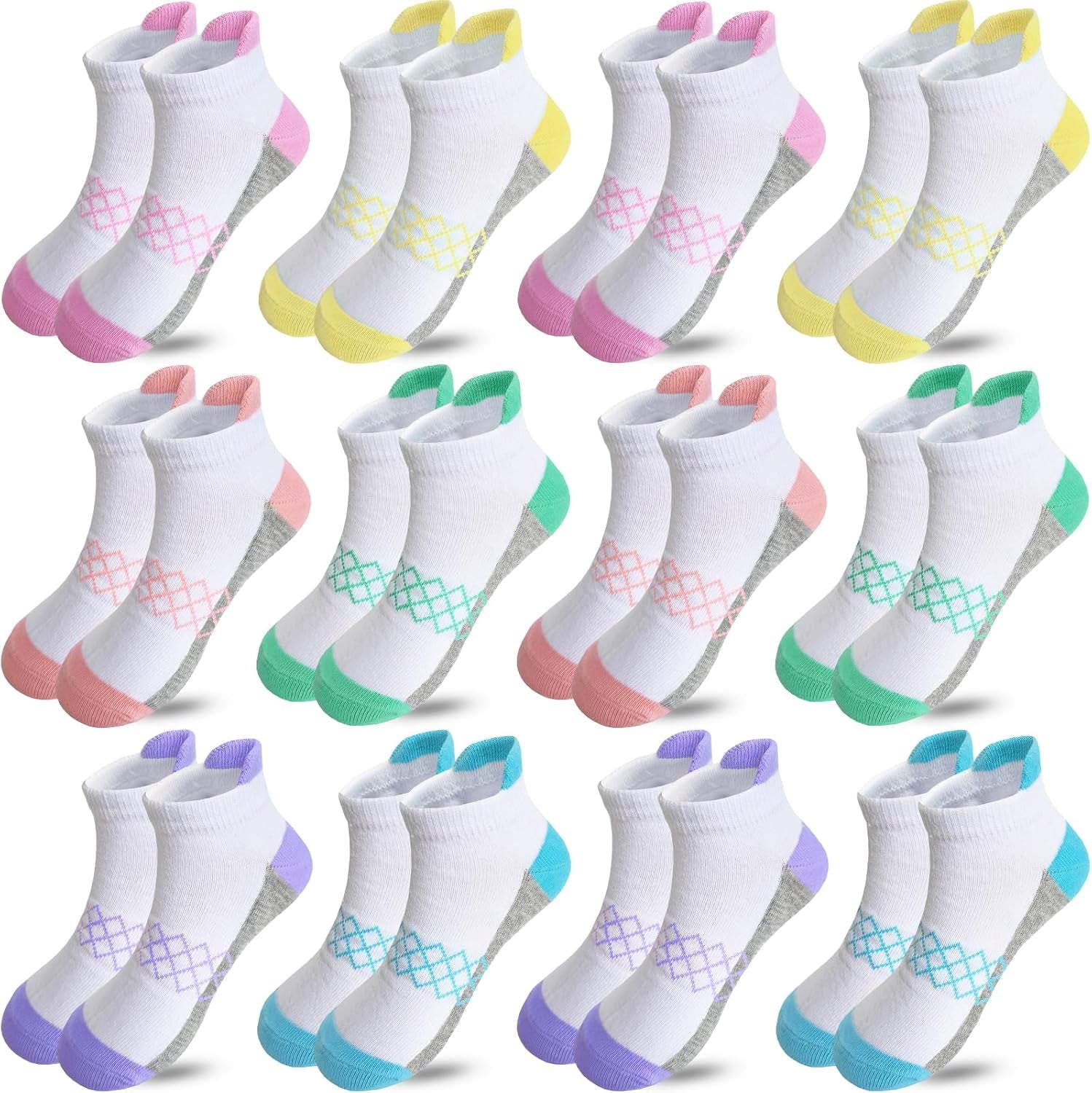 Girl Socks - 12 Pairs Girls Ankle Athletic Running Low Cut Socks