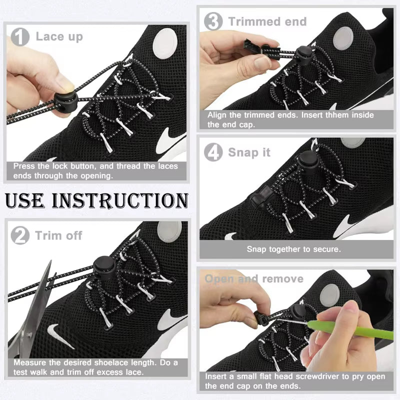 Round Elastic Shoelaces Suitable for Various Shoe Accessories No Tie Shoelace Fixed Stretching Locking Lazy Laces 1 Pair
