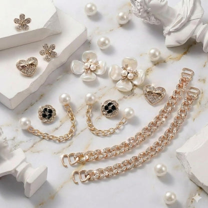 18 Pcs Bling Shoe Charms for Women, Flower Pearl Clog Shoes Accessories, Fashion Crystal Rhinestone Shoes Charms Pearl Chain DIY Sandals Decoration for Women Birthday Party Favors Accessories