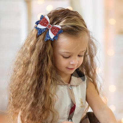 4Th of July Patriotic Hair Bows Alligator Clip for Girls Glitter Sparkly Red White Blue Sequin Cheer Barrettes Hairpins Independence Day Xmas Party Outfit Dress Decor Accessory Gift 3.5"