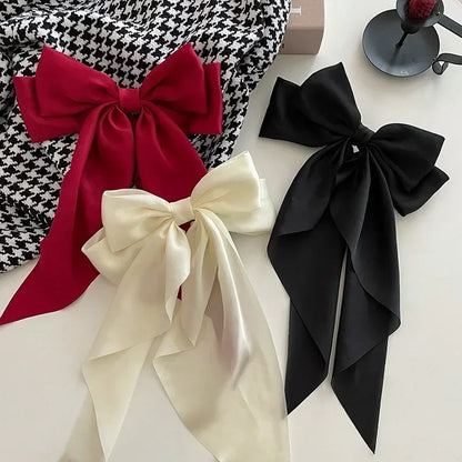 Solid Color Satin Ribbon Big Bows Hairpin Spring Clips Hair Accessories for Women Girls Trendy Korean Summer Headwear 2024