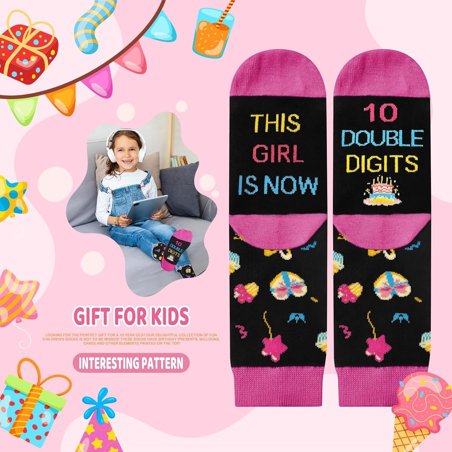 10 Year Old Girl Birthday Gifts Ideas, Tween Girls Gifts Socks with Sayings Presents for 10 Year Old Girls, DOUBLE DIGITS Girl Socks, 10Th Birthday Gift for Daughter